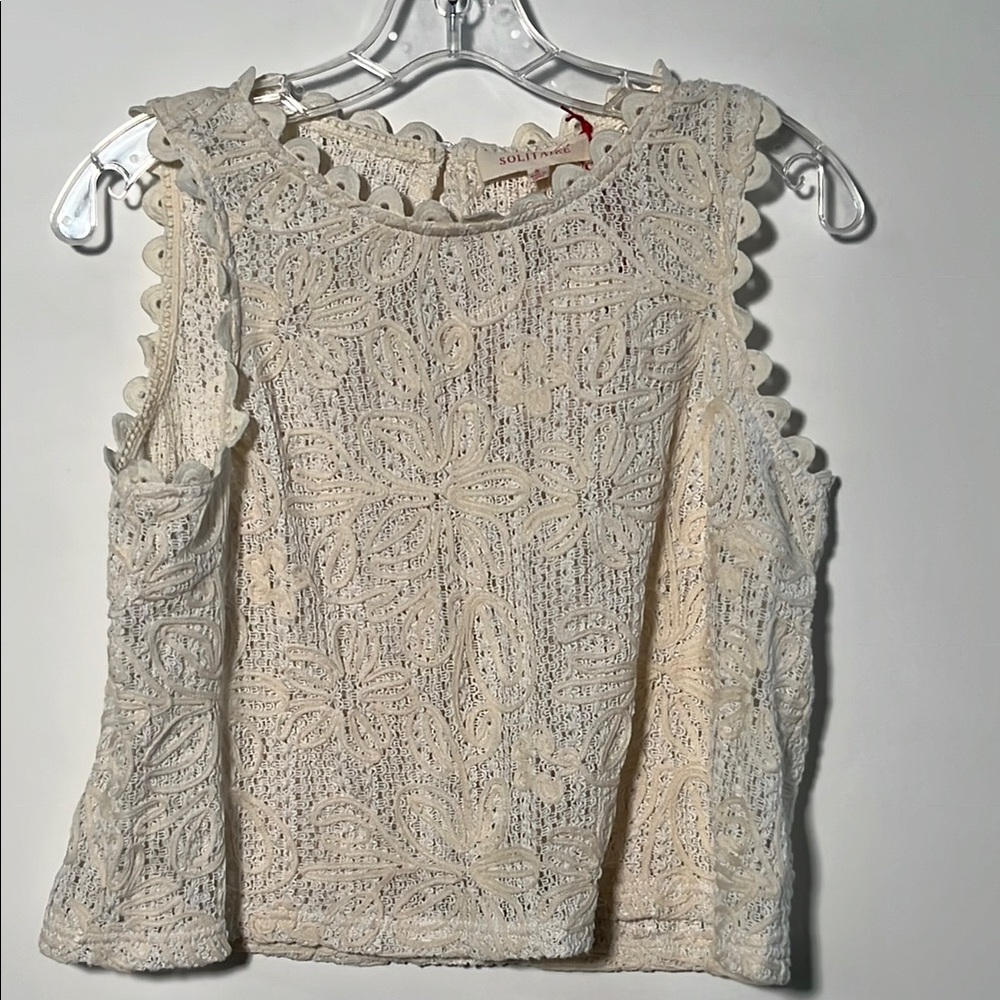 SOLITAIRE NWT Boho Beach Festival Ecru Crochet Embroidered Floral Tank/Blouse S